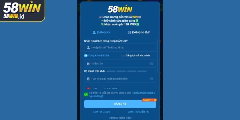 Đăng Ký 58win 1 Điều kiện cần thiết khi đăng ký 58WIN cho tân binh
